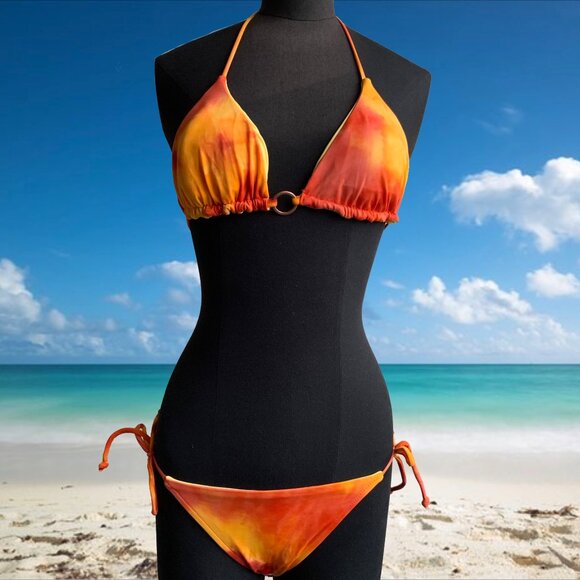 Billabong surf BLUE CRUSH Vintage bikini tie dye reversible orange solid yellow - Picture 1 of 10